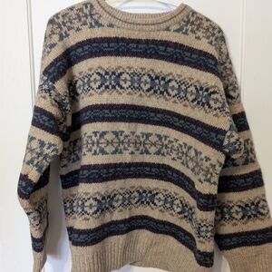 Men's Nordic Pattern Crewneck Sweater - Beige and Navy